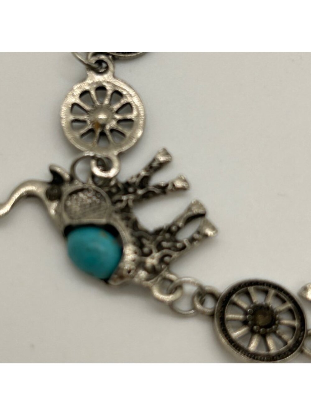 Boho Elephant Link Bracelet Silver Tone Turquoise Color Stone Bohemian Good Luck - Picture 5 of 12